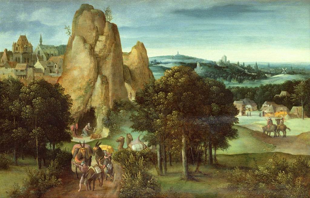 Paysage rocailleux avec muletiers, chameaux et saint Jérôme - Joachim Patinier