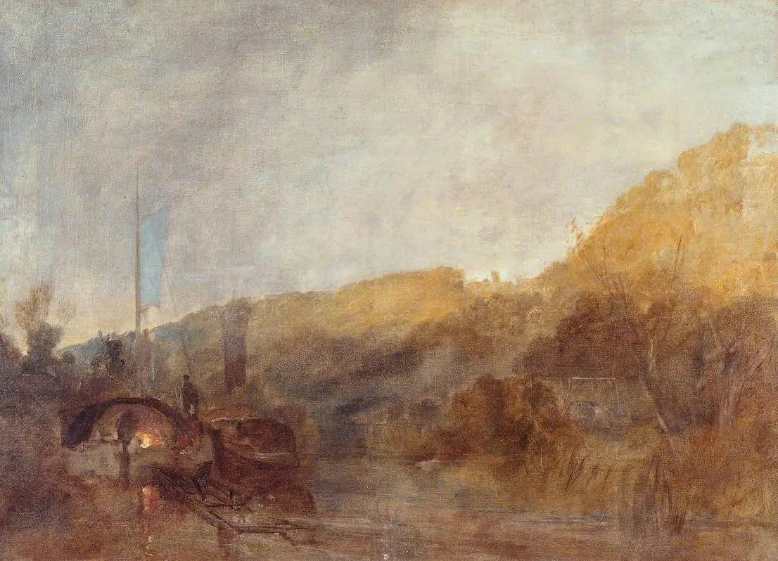 Reproduction du tableau « Barge on the River, Sunset - J. M. W. Turner » par Alpha Reproduction en peinture à l’huile