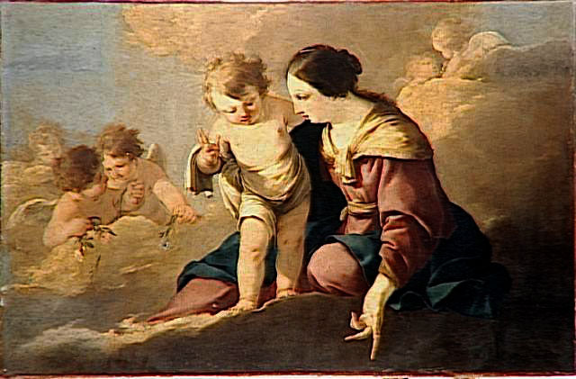 La Vierge et l'enfant apparaissant dans le ciel au milieu d'angelots - Laurent de La Hyre