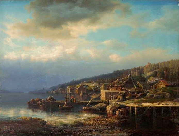 Hameau côtier dans la région de Skånevik - Lars Hertervig