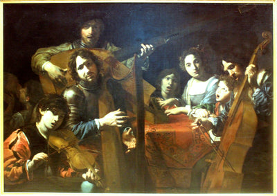 Concert à sept personnages et un buveur - Valentin de Boulogne