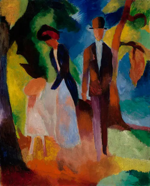 Die Menschen am Ufer eines blauen Sees - August Macke