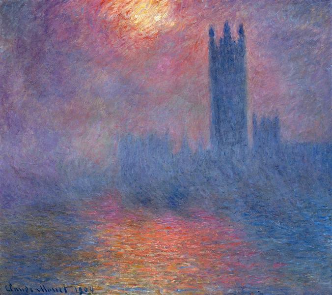 🌫️ London, das Parlament, Sonnenloch im Nebel – Claude Monet (1904)
