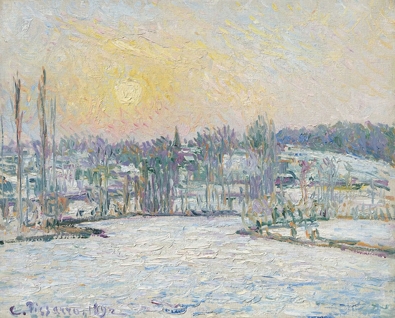 Blick auf Bazincourt, Schneeeffekt, Sonnenuntergang - Camille Pissarro