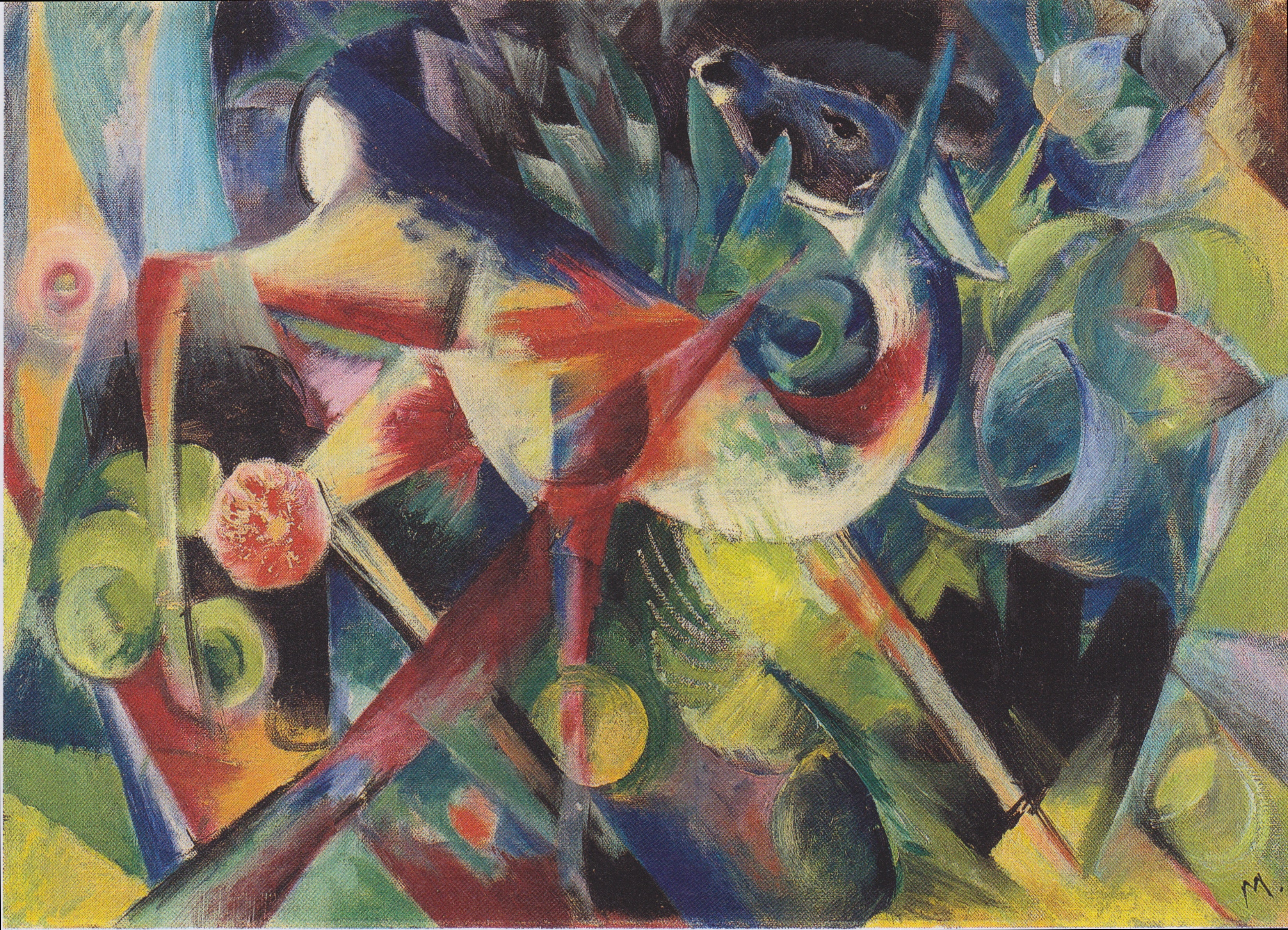 Reproduction du tableau « Cerf dans un jardin fleuri - Franz Marc » par Alpha Reproduction en peinture à l’huile
