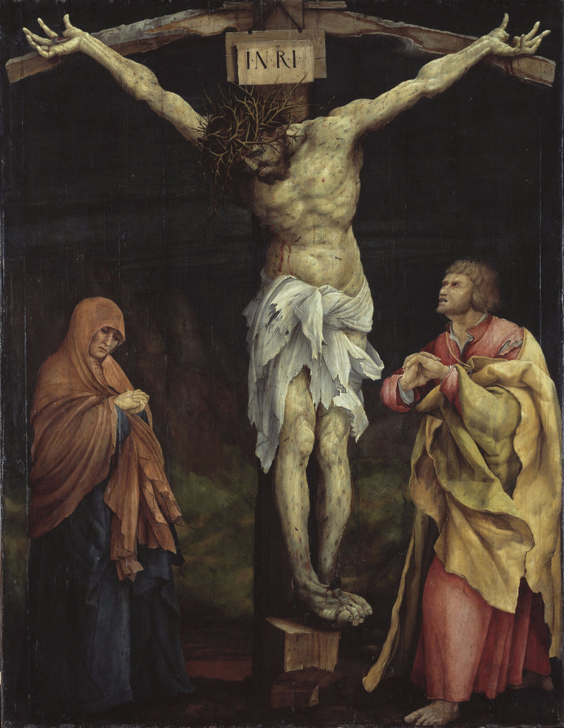 Retabel von Tauberbischofsheim: Der Christus am Kreuz mit Maria und Johannes - Matthias Grünewald