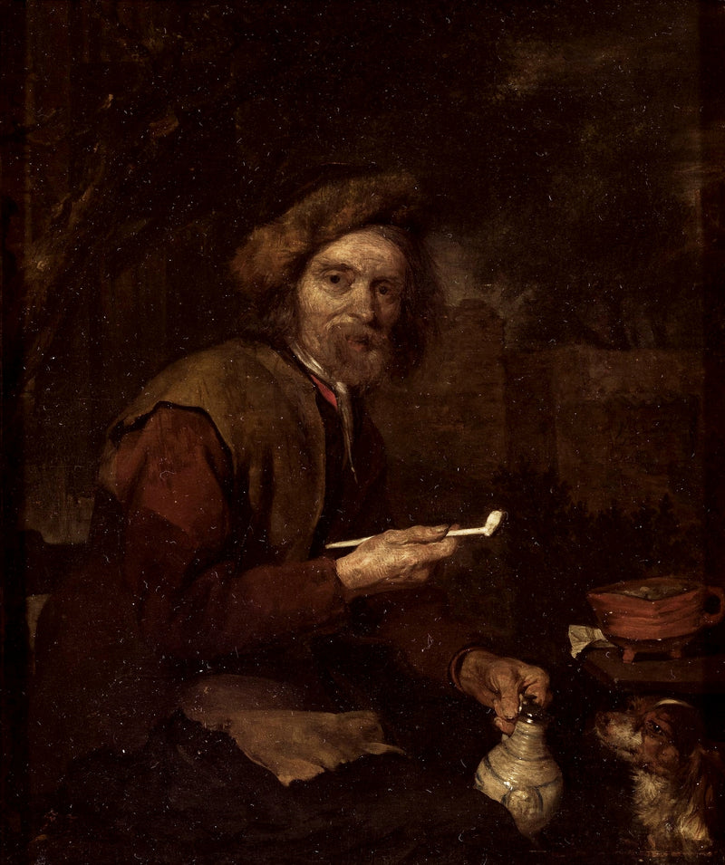 Un vieil homme avec une pipe et une cruche (Fumeur) - Gabriel Metsu