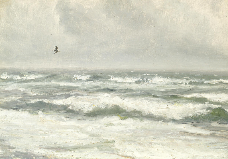 Die Wellen brechen an einem grauen Tag. – Michael Peter Ancher