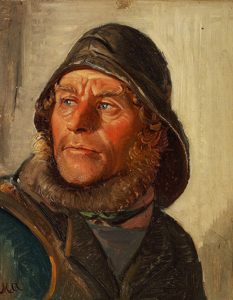 Ein Fischer aus Skagen trägt ein Ölzeug. -Michael Peter Ancher