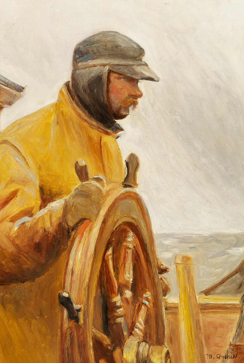 Konrad am Steuer. Ein Fischer aus Skagen steuert ein Boot. – Michael Peter Ancher