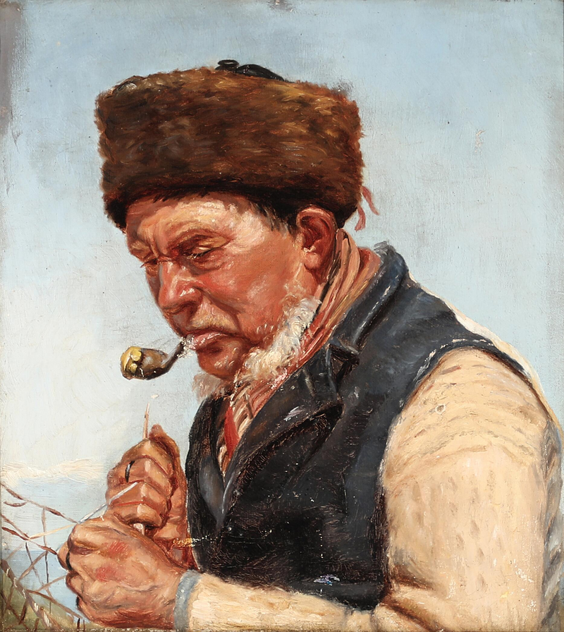 Fischer Niels Gaihede repariert ein Fischernetz. -Michael Peter Ancher