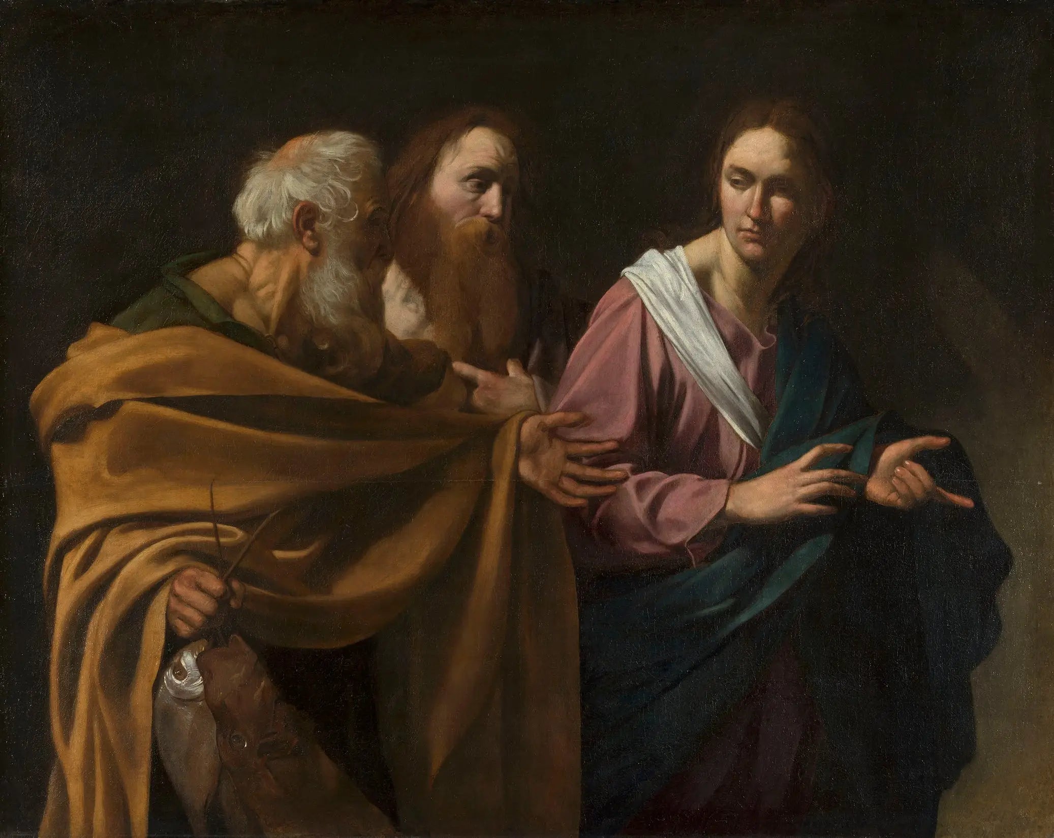 Reproduction du tableau « Vocation de saint Pierre et saint André - Le Caravage » par Alpha Reproduction en peinture à l’huile