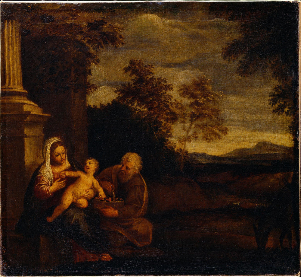 Repos de la Sainte Famille pendant la fuite en Égypte - Pier Francesco Mola image 1 reproduction artisanale de tableau