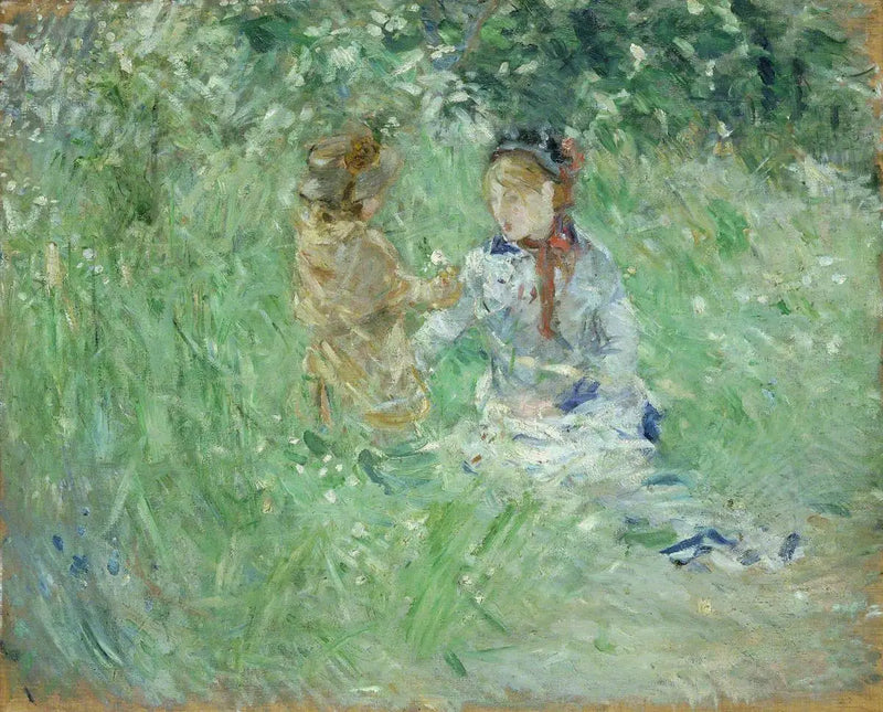 Frau und Kind auf einer Wiese in Bougival - Berthe Morisot