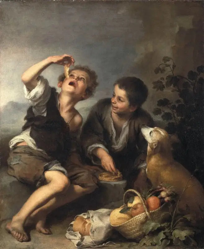 Kinder essend einen Kuchen - Bartolomé Esteban Murillo