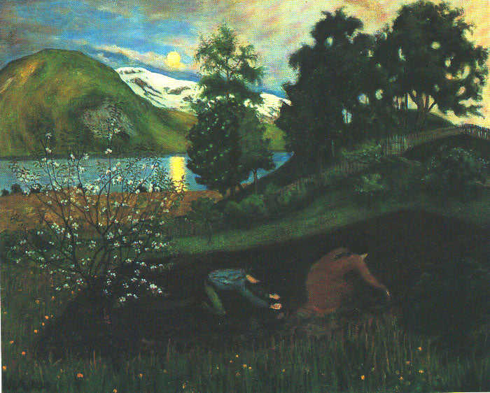 Nuit de printemps dans le jardin, Nikolai Astrup, 1909, peinture à l’huile