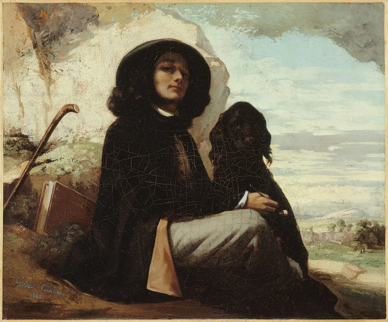 Selbstporträt mit schwarzem Hund - Gustave Courbet
