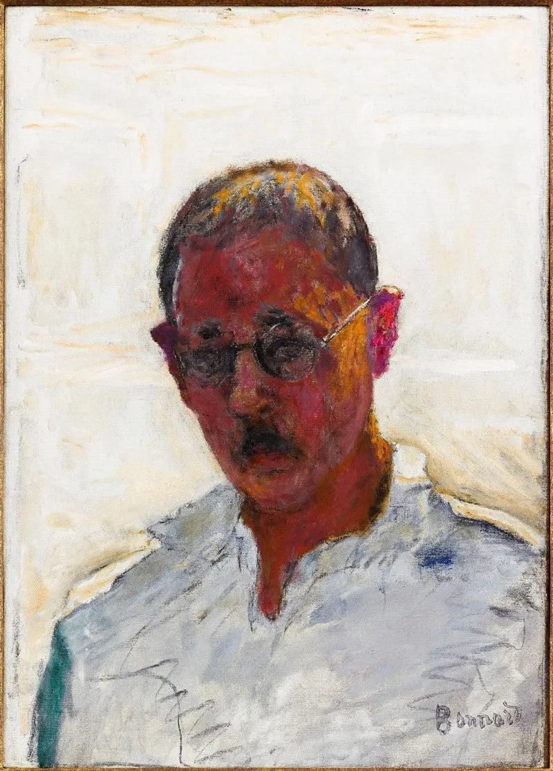 Selbstporträt vor weißem Hintergrund, Hemd mit offenem Kragen - Pierre Bonnard
