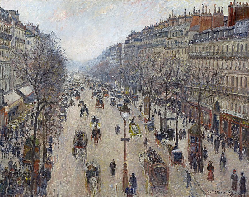 Boulevard Montmartre, Morgen, grauer Himmel - Camille Pissarro