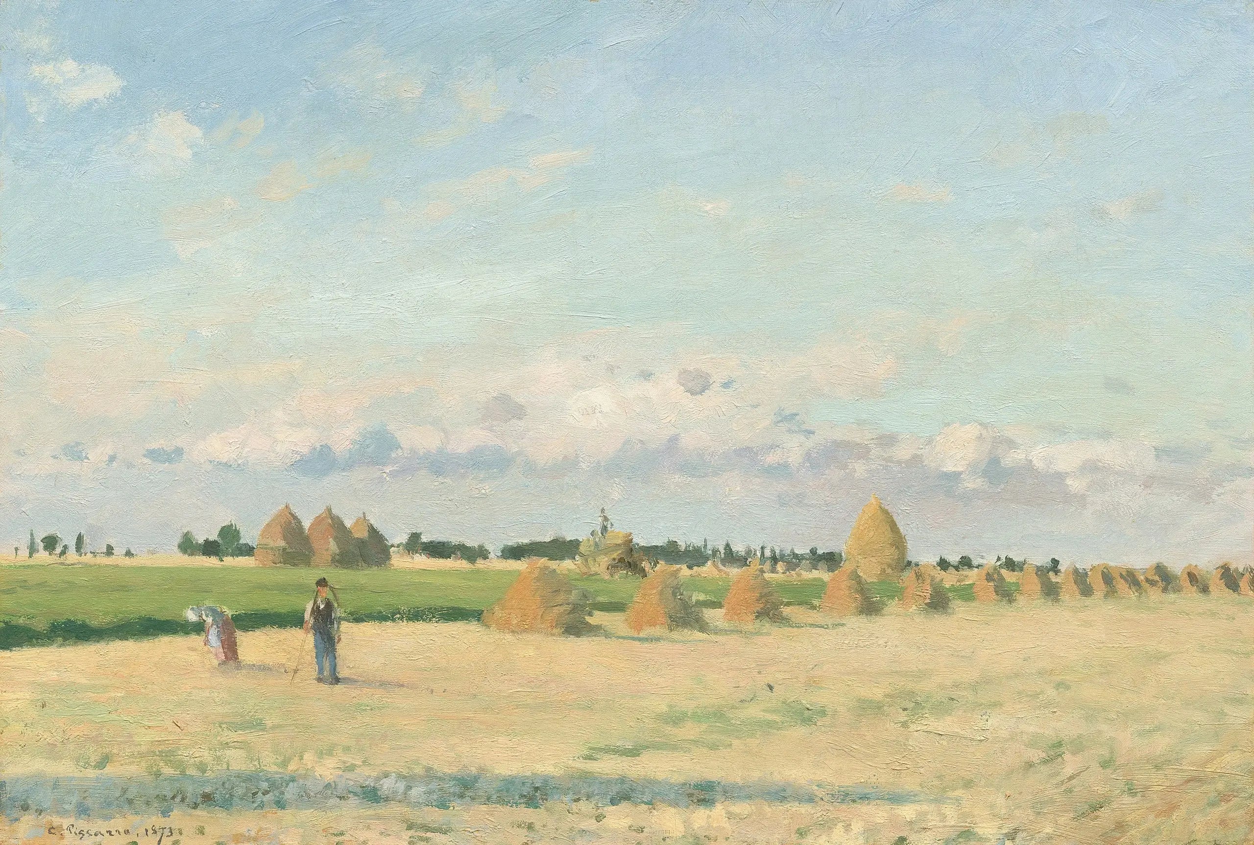 Reproduction du tableau « Champs ouverts avec meules de foin près de Pontoise - Camille Pissarro » par Alpha Reproduction en peinture à l’huile