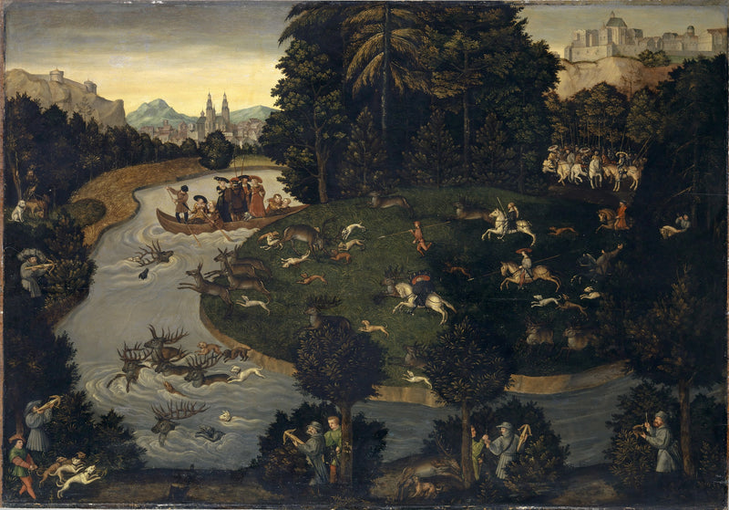 Hirschjagd von Frédéric dem Weisen mit Kaiser Maximilian I. - Lucas Cranach der Ältere