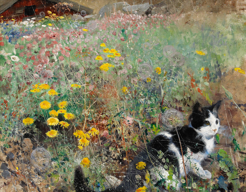 Katze auf einer Blumenwiese - Bruno Liljefors