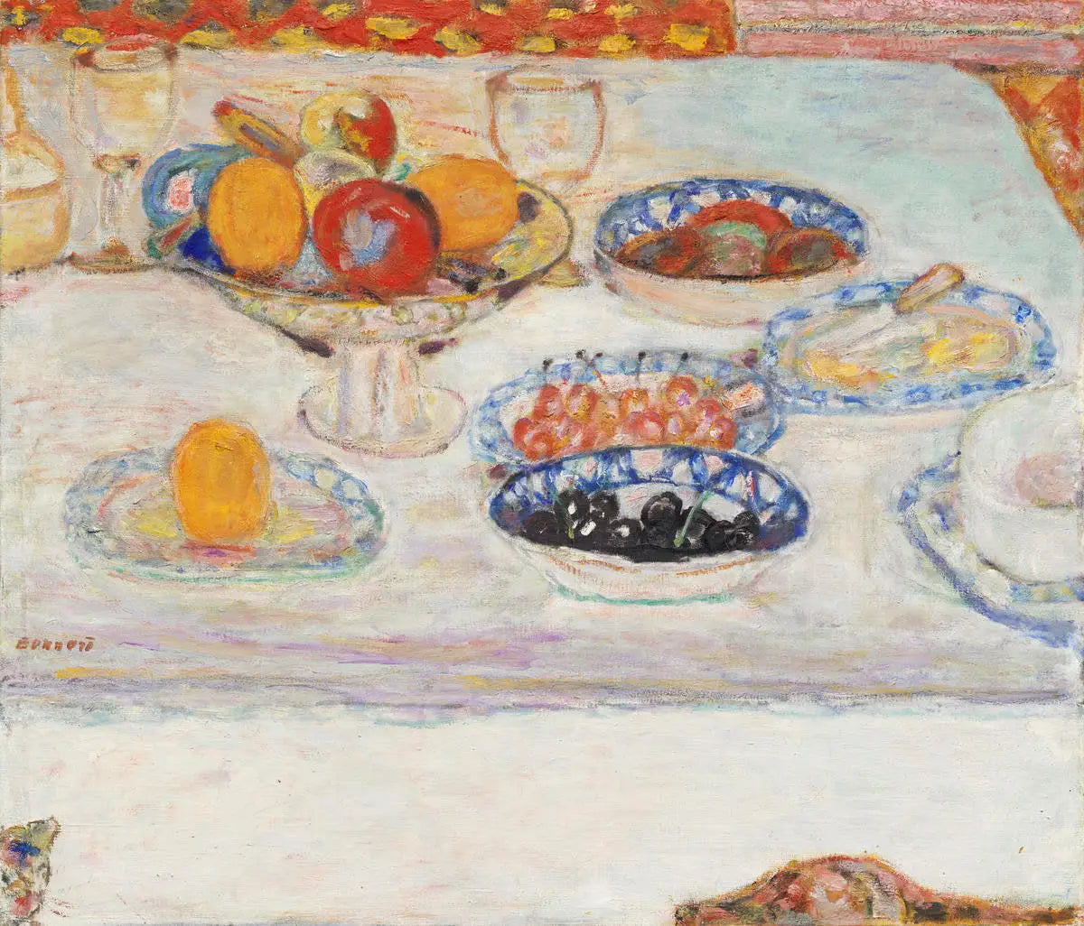 Reproduction du tableau « Compotiers et assiettes de fruits - Pierre Bonnard » par Alpha Reproduction en peinture à l’huile