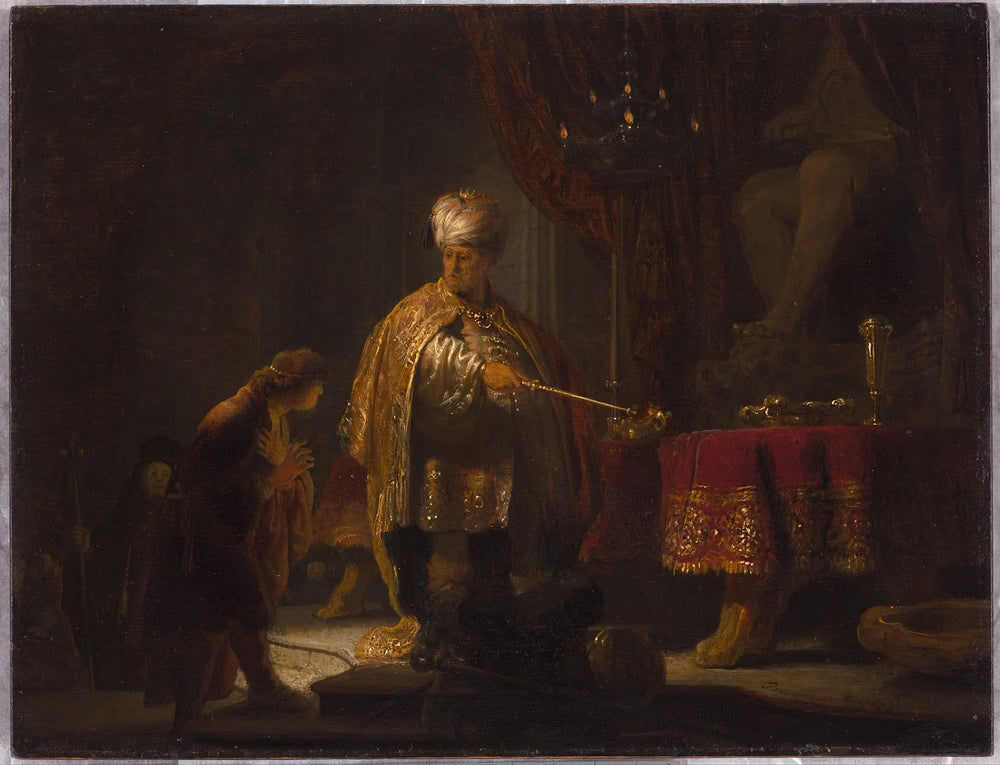 Reproduction du tableau « Daniel et Cyrus devant l'idole Bel - Rembrandt » par Alpha Reproduction en peinture à l’huile