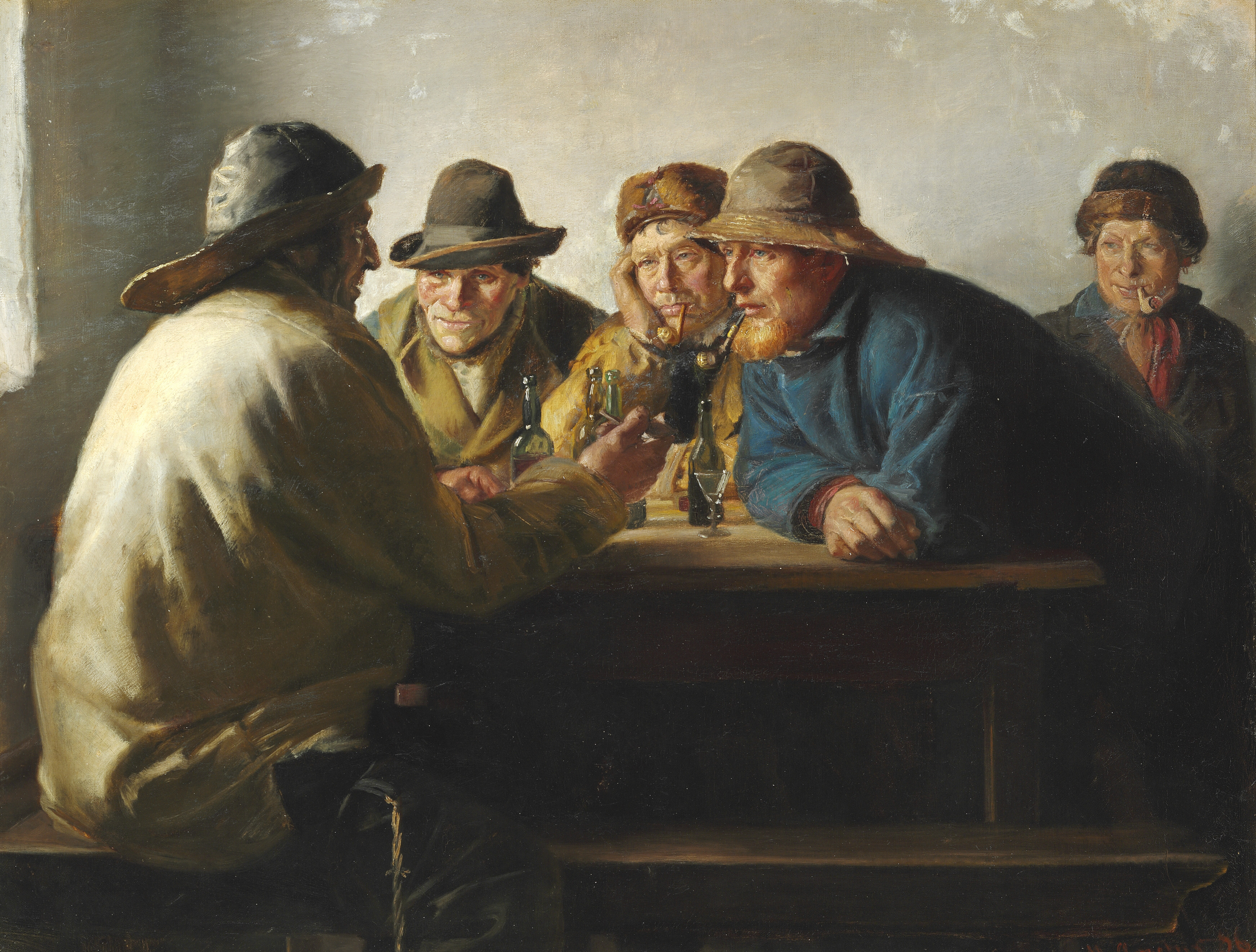 Fischer sitzen um einen Tisch und trinken - Michael Peter Ancher