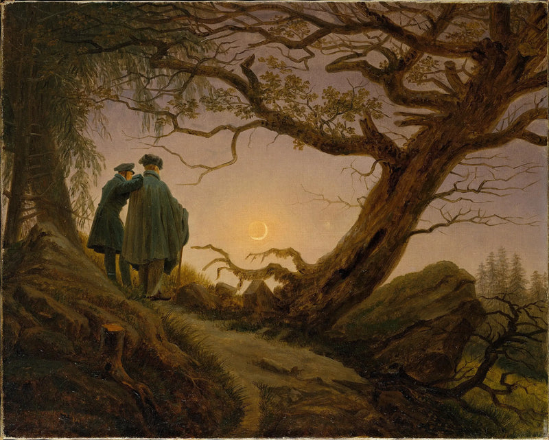 Zwei Männer, die den Mond betrachten - Caspar David Friedrich