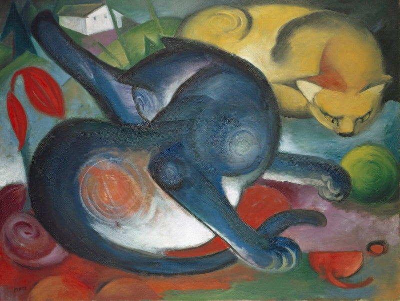 Zwei Katzen, blau und gelb - Franz Marc