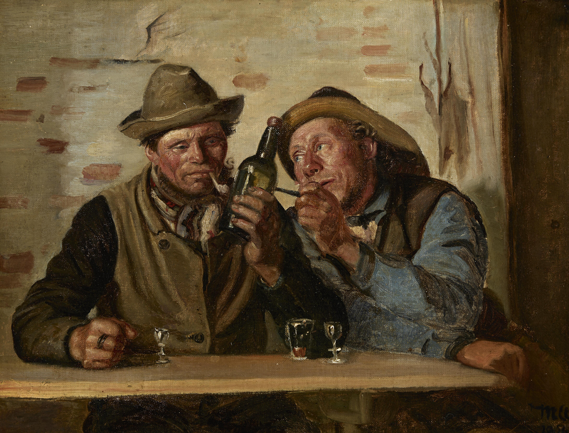 Zwei Fischer aus Skagen genießen eine Zigarette und ein Getränk im Gasthaus. – Michael Peter Ancher