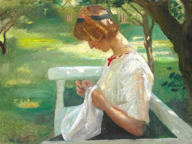 Ella Saxild näht an einem Sommertag im Garten. – Michael Peter Ancher