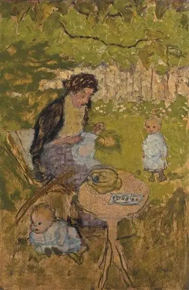 Frau näht in einem Garten (mit Kindern) - Pierre Bonnard