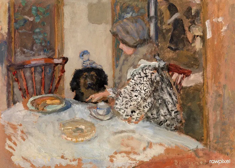 Frau und Hund am Tisch - Pierre Bonnard