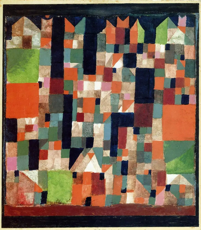 Bild einer Stadt (rote/grüne Akzente) - Paul Klee