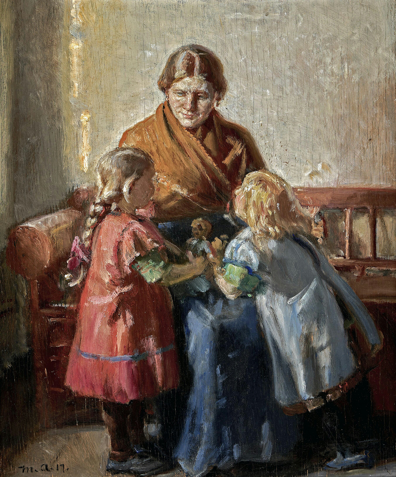 Interieur mit einer Frau und zwei Kindern. – Michael Peter Ancher