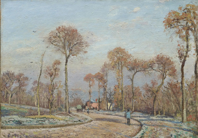 Die Straße von Versailles, Louveciennes: Morgeneis - Camille Pissarro