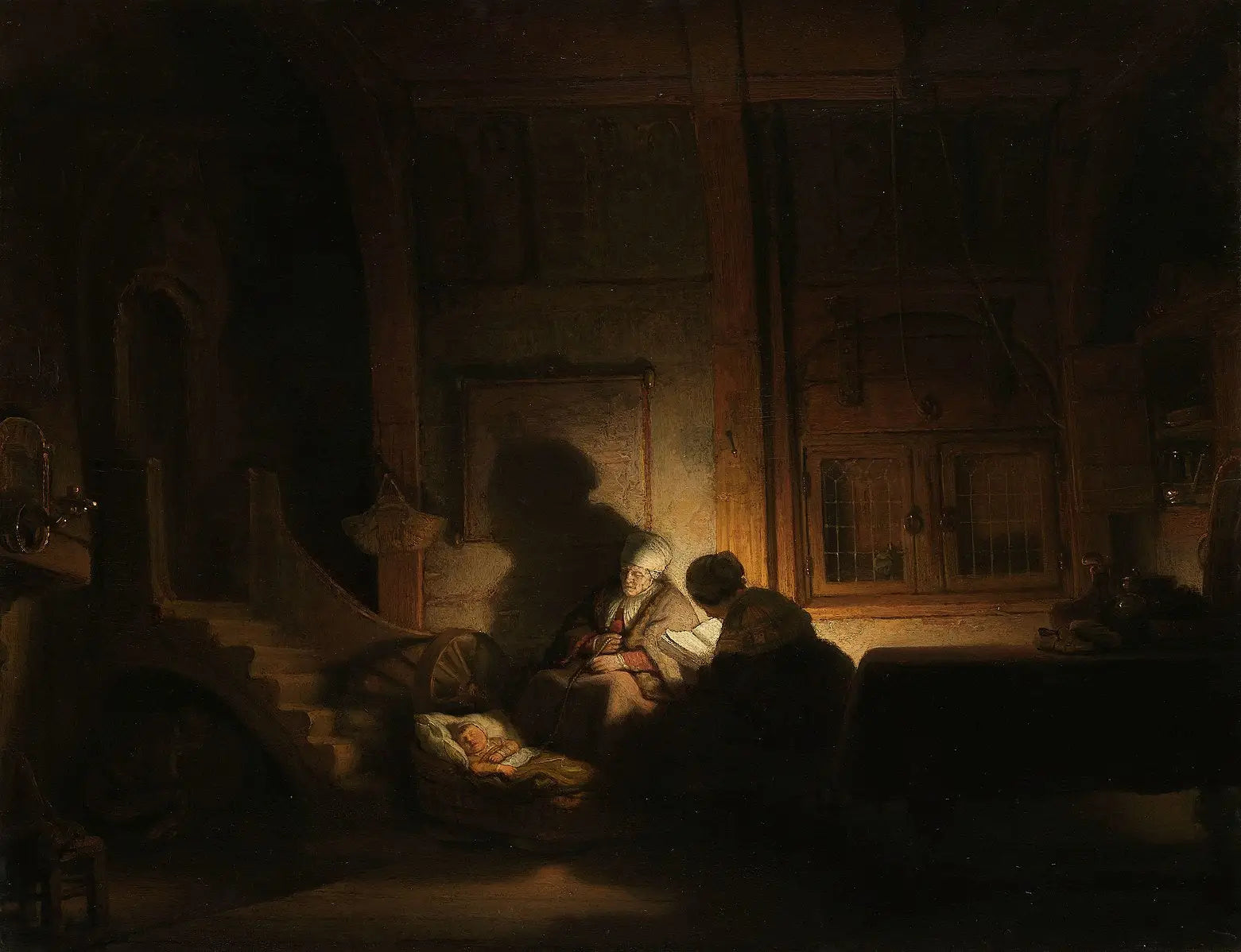 Reproduction du tableau « La Sainte Famille la nuit - Rembrandt » par Alpha Reproduction en peinture à l’huile