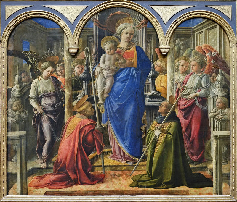Die Jungfrau und das Kind umgeben von Engeln, dem heiligen Frediano und dem heiligen Augustinus - Fra Filippo Lippi