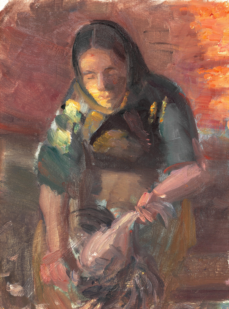 Die Tochter eines Fischers beim Hühnerrupfen - Anna Ancher