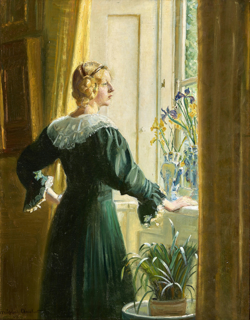 Die Tochter des Künstlers, Helga Ancher, steht an einem sonnigen Fenster. – Michael Peter Ancher