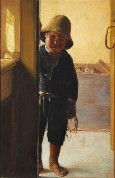 Der Sohn eines Fischers schaut durch eine Türöffnung. – Michael Peter Ancher