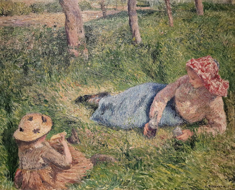 Die Teestunde, Kind und junge Bäuerin in Ruhe - Camille Pissarro