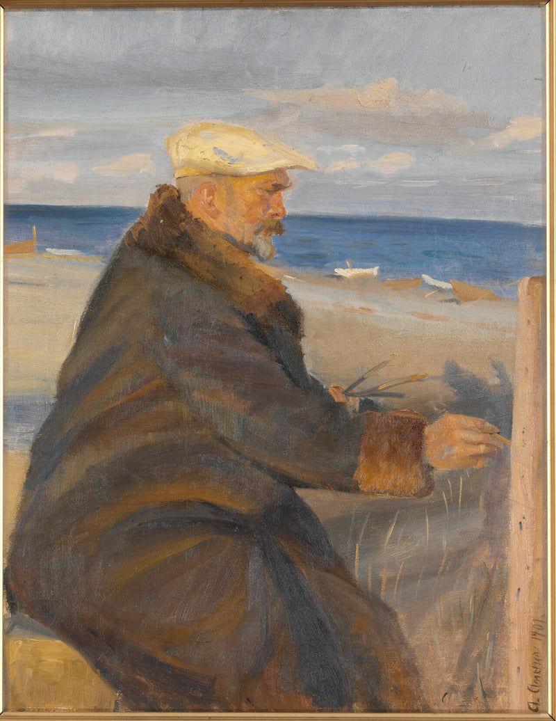 Michael Ancher zeichnet am Strand (Michael Ancher zeichnet am Strand) - Anna Ancher