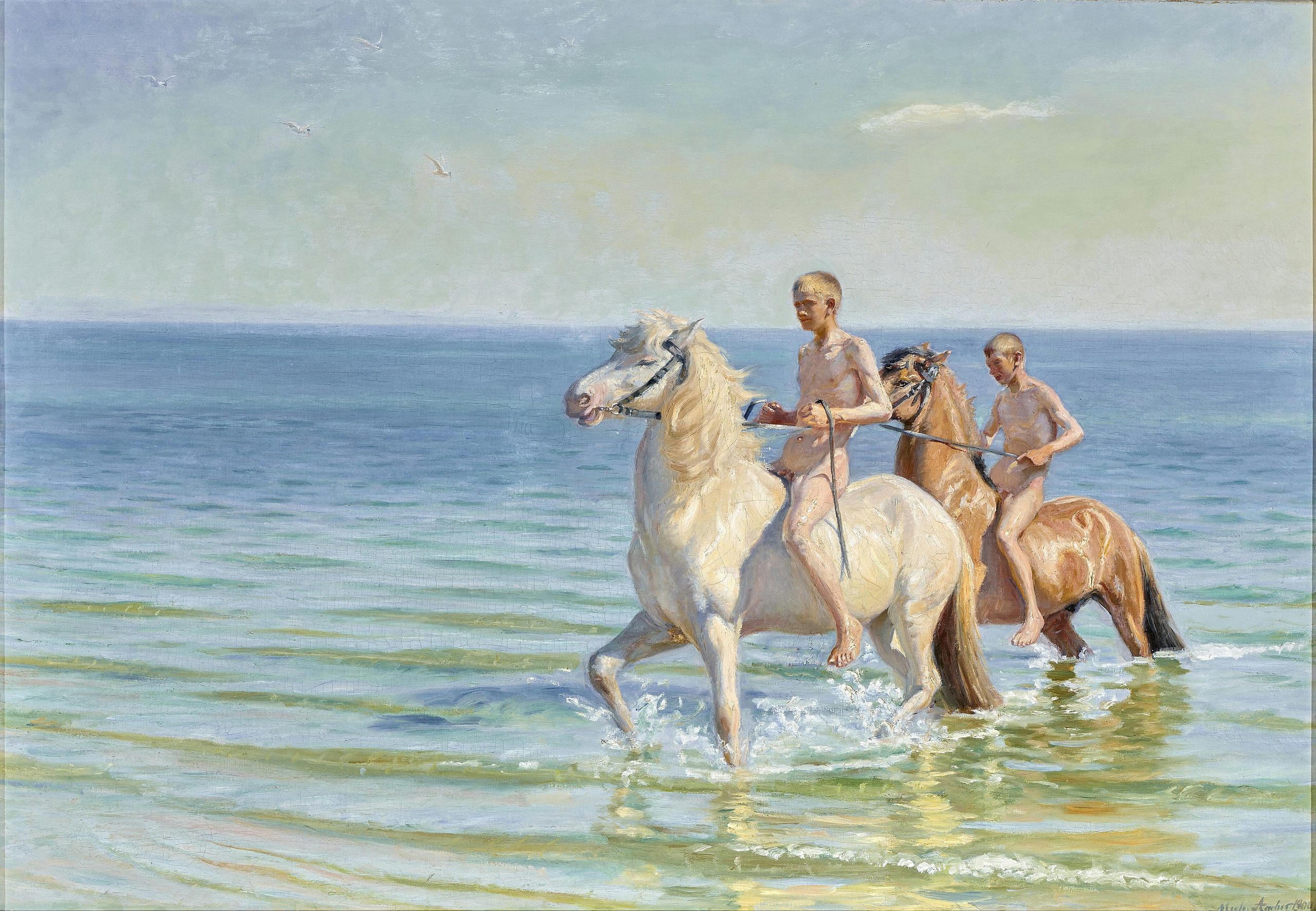 Wir reiten die Pferde im Wasser. – Michael Peter Ancher