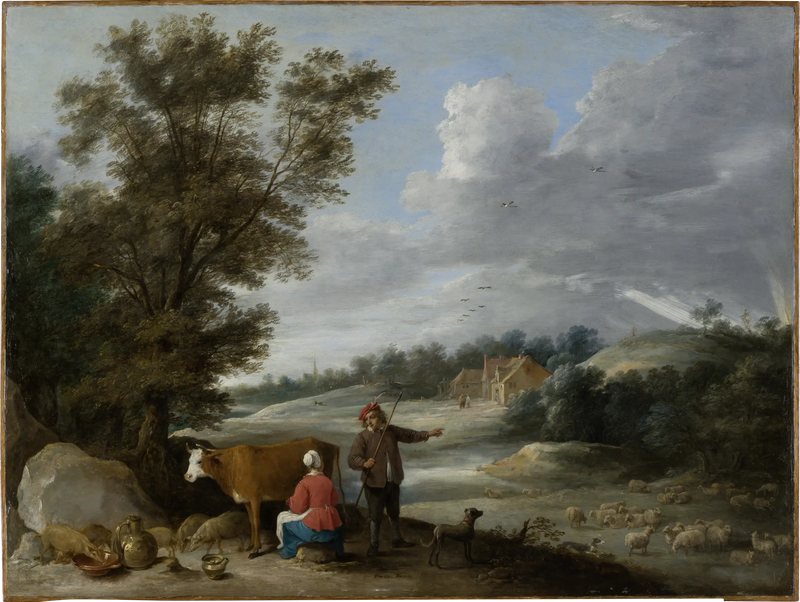 Landschaft mit Milchkuh und Hirte - David Teniers der Jüngere