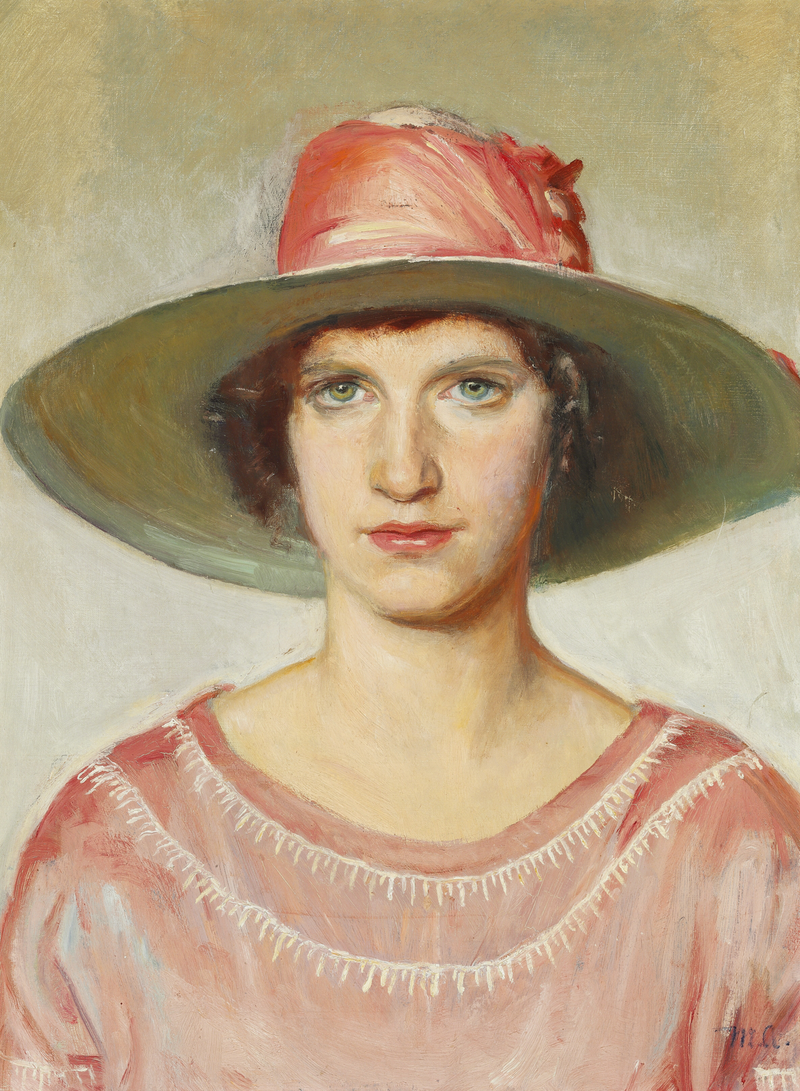 Porträt eines Mädchens in einem rosa Kleid und einem mit einem rosa Band verzierten Strohhut - Michael Peter Ancher