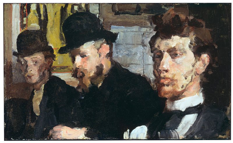 Gruppenporträt mit, von links nach rechts, den Künstlern Carel Adolph Lion Cachet, Gerrit Willem Dijsselhof und Theo Nieuwenhuis – Isaac Israel