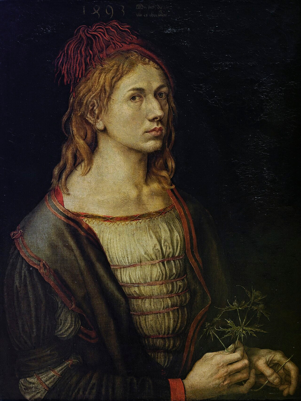 Porträt des mietenden Künstlers mit einer Distel - Albrecht Dürer